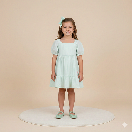 Vestido C/ Laço Xadrez Flower Verde - Grow Up
