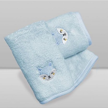 Kit Paninho de Boca Laço Bebê Babitas Bordado Raposa Azul - Laço Bebê