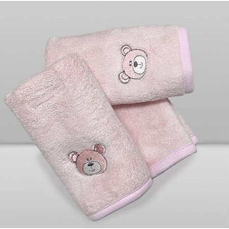 Kit Paninho de Boca Laço Bebê Babitas Bordado Urso Rosa - Laço Bebê