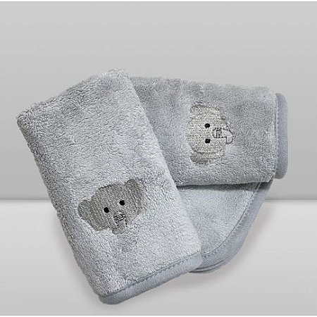 Kit Paninho de Boca Laço Bebê Babitas Bordado Elefante Cinza - Laço Bebê
