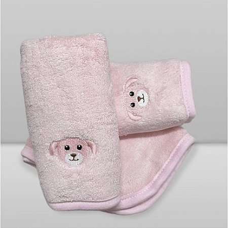 Kit Paninho de Boca Laço Bebê Babitas Bordado Cão Rosa - Laço Bebê