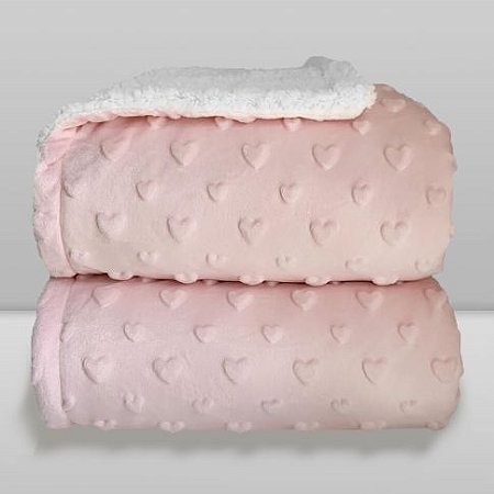 Cobertor Plush Com Sherpa Hearts Rosa - Laço Bebê