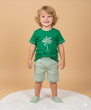 Conjunto Camiseta Verde Coqueiro e Bermuda Listra 02 - Nini e Bambini