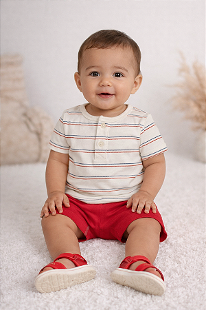 Conjunto Masc Body Off C/ Listras e Bermuda Vermelha M - Nini e Bambini
