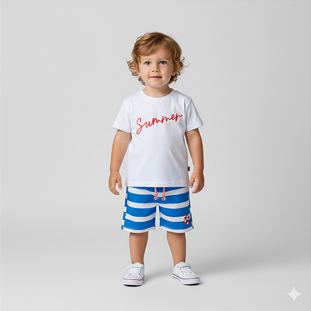 Conjunto Masc Camiseta Summer e Bermuda Listras 01 - Nini e Bambini