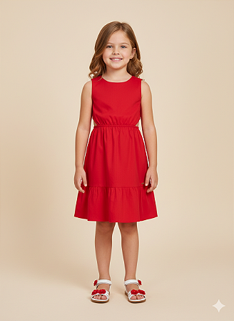 Vestido Rodado C/ Abertura na Cintura Vermelho - Nini e Bambini