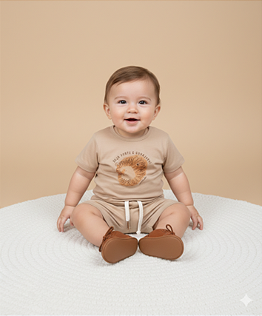 Conjunto Masc Camiseta Leão e Short Bege 01 - Nini e Bambini