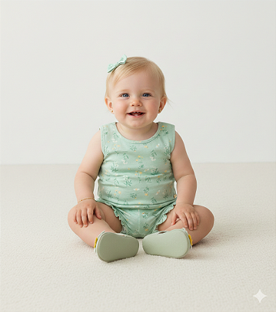 Conjunto Fem Regata e Calcinha Verde Florido M - Nini e Bambini