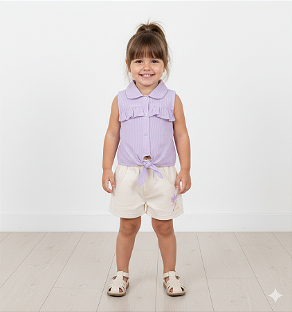 Conjunto Fem Blusa C/ Gola e Bermuda Sarja 02 - Nini e Bambini