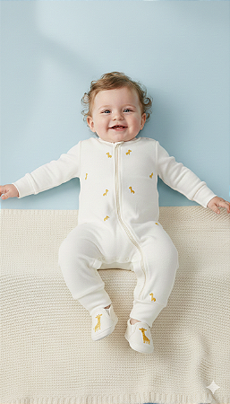 Macacão Masc Off White Girafinhas - Nini e Bambini