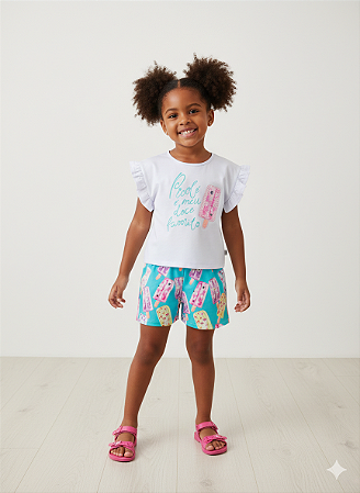 Conjunto Fem Blusa C/ Babado e Bermuda Sorvete - Jaca Lelé