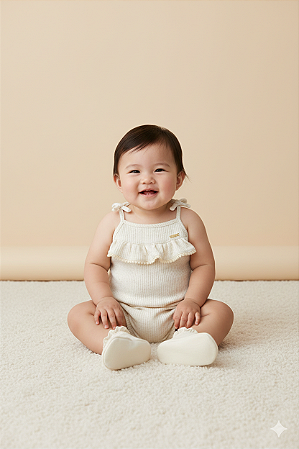 Macaquinho Curto Fem c/ Alça Off White M - Nini e Bambini