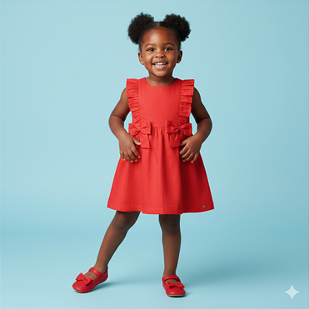 Vestido Vermelho Frente C/ Babados e Laço - Bibe