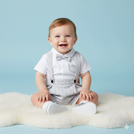 Banho de Sol Masc C/ Suspensório e Gravata Cinza - Bibe