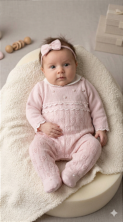 Macacão Fem Tricot Trabalhado Rosa c/ Gola - Noruega