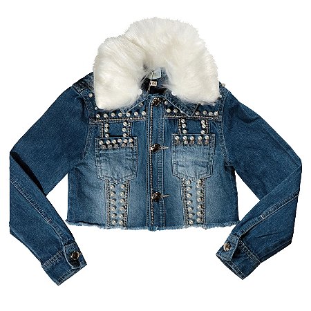 jaqueta jeans infantil bordada