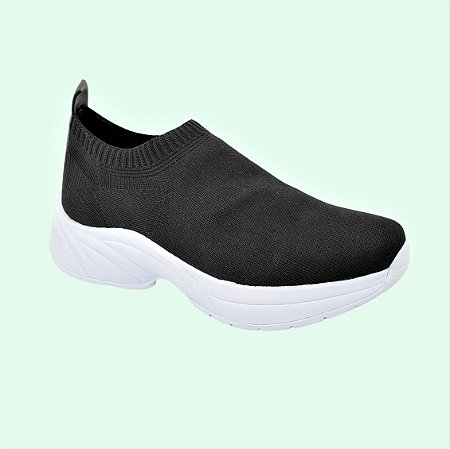 Tênis Feminino Sem Cadarço Slip on Knit Preto Dom Amazona 36382