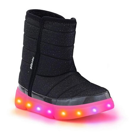 Bota Infantil Novope 50001381 Led Lã Forrada Pelinho Preto