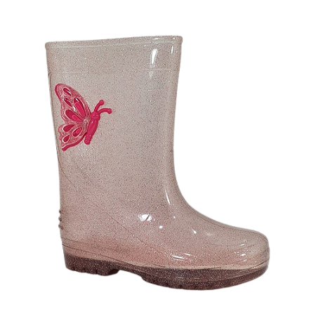 Galocha Infantil Rosa Glitter Transparente Impermeável 40.125