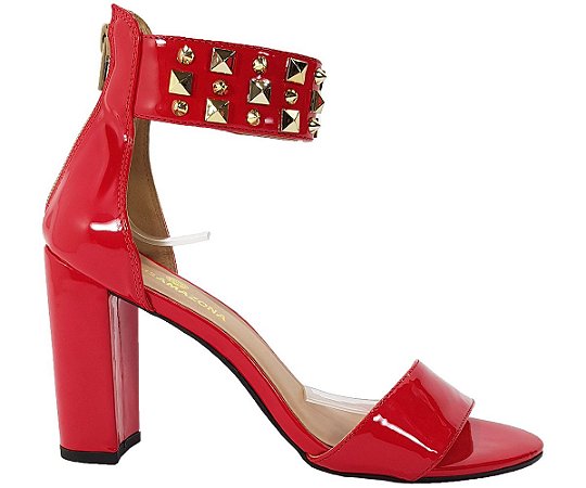sandalia vermelha verniz salto grosso