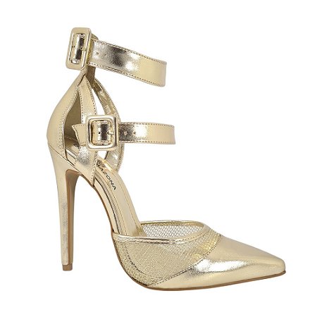 Scarpin Feminino Salto Alto Numeração Especial Lola 2 Dourado