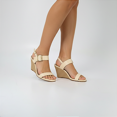 Sandália Feminina Anabela Alta Numeração Especial Bely Off White