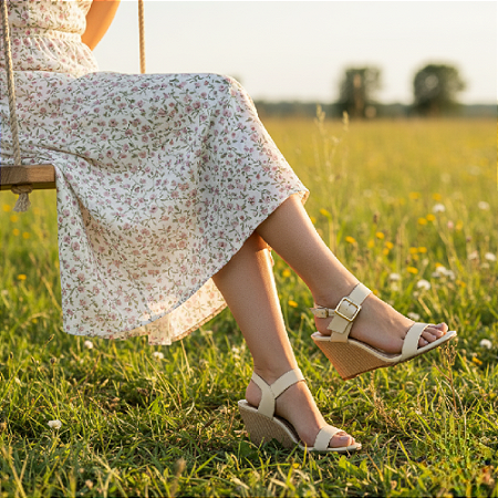 Sandália Feminina Anabela Alta Numeração Especial Bely Off White