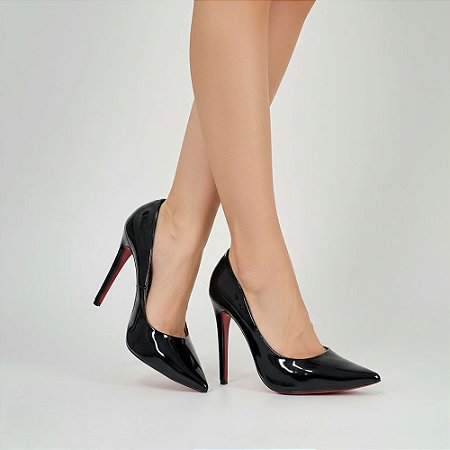 Scarpin Salto Alto Verniz Preto Numeração Especial Cód 557 1720475