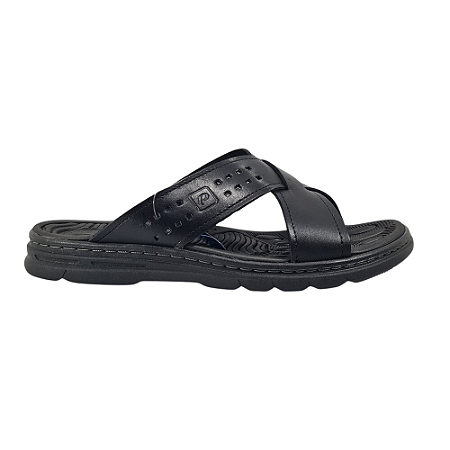 Chinelo Masculino Couro Pegada Antiderrapante Preto 134201