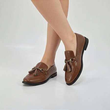 Mocassim Feminino Salto Baixo Numeração Especial Mey Marrom