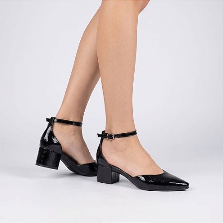 Scarpin Slingback Serena Verniz Feminino Salto Bloco Médio