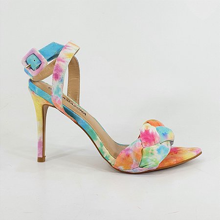 Sandália Feminina Salto Alto Tie Dye Trança Moda Tendencia 1550998