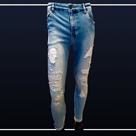Calça Jeans Skinny - Rasgada, Azul Claro - Hughes