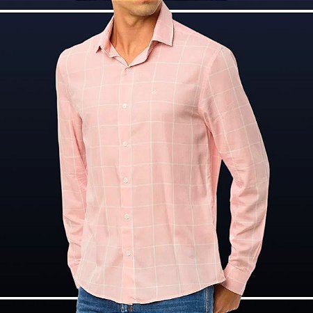 Camisa Esporte Fino - Xadrez Rosa e Branco - Calvin Klein White Label