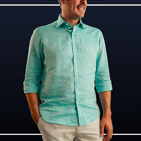 Camisa Manga Longa Linho - Verde - Hughes