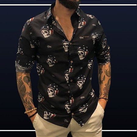 Camisa Casual Manga Longa - Estampada Preta - Fors