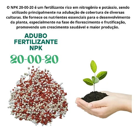 Adubo Fertilizante N pk 20-00-20 Fracionado 500gr P/ Gramados, Hortaliças, Citrus Cobertura