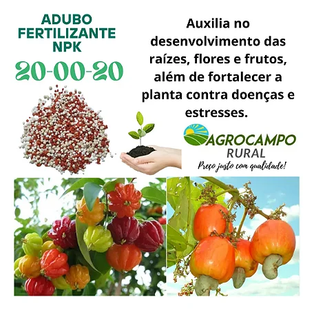 Adubo Fertilizante N pk 20-00-20 Fracionado 20Kg P/  Gramados, Hortaliças, Citrus, Cobertura