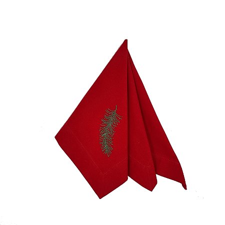 Guardanapo Algodão Liso com bordado Ramos Vermelho