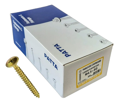 Parafuso Chipboard Flangeado 4,5x60mm Patta Premium 500un.