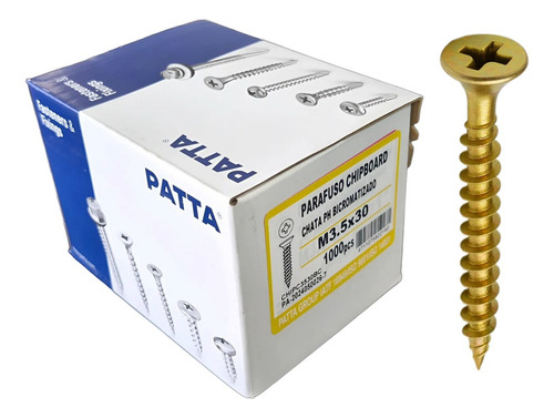 Parafuso Chipboard Cab. Chata 3,5x30mm Patta Premium 1000un.