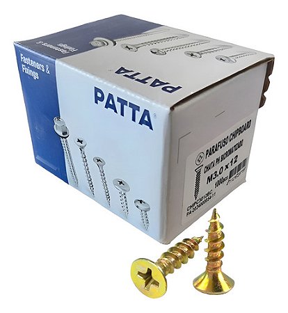 Parafuso Chipboard Cab. Chata 3,0x12mm Patta Premium 1000un.