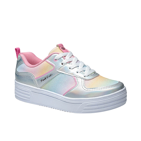 Tênis Infantil Menina Casual  Plataforma Pink Cats Colorido