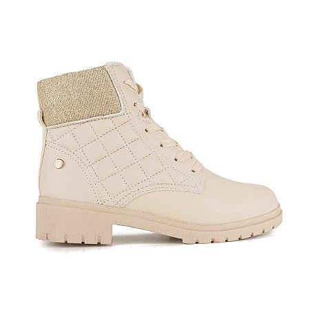 Bota Coturno Infantil Menina Pink Cats Tratorada Bege Claro