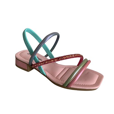 Sandália Pink Cats Infantil de Salto baixo Rosa Com Pedraria Colorida