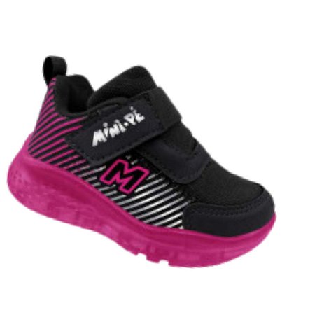 Tênis De Led Minipé Infantil Menina fechamento Fácil Preto/Rosa