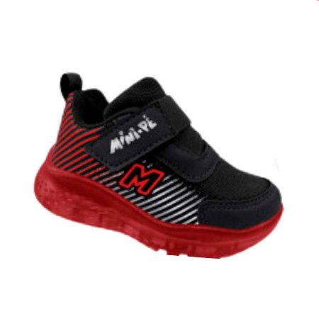 Tênis De Led Minipé Menino Fechamento Preto/Vermelho MP2304