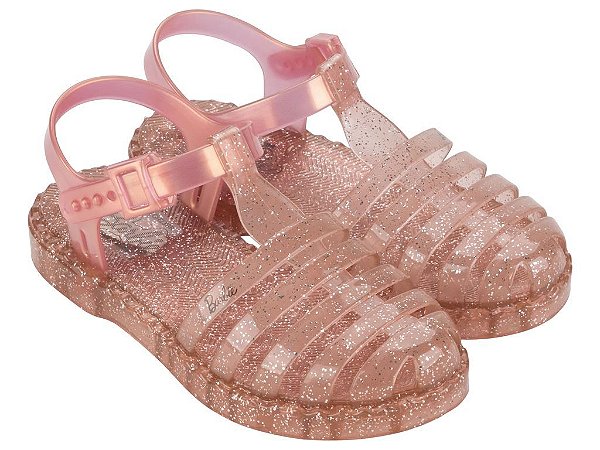 Sandália Barbie Duo Aranha Rosa Perolada Glitter Grendene