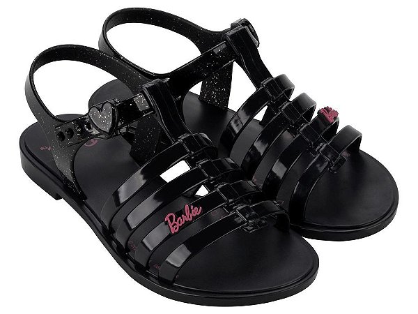 Sandália Barbie Ice Cream Flox Grendene Kids Preta Glitter