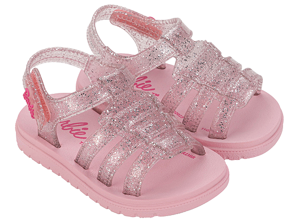 Sandália Baby Menina Barbie Fashionista Rosa Glitter Grendene Kids
